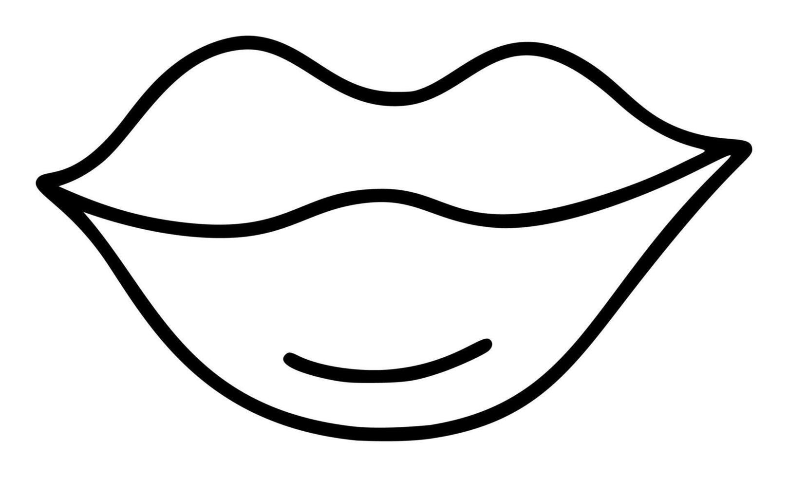 Hand drawn lips icon in simple doodle style. Woman mouth with lines. Monochrome design vector