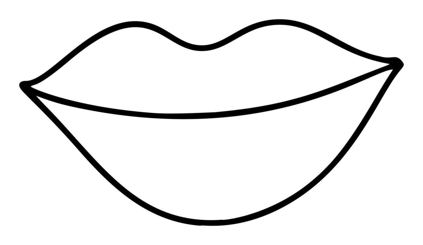 Hand drawn lips icon in simple doodle style. Woman mouth with lines. Monochrome design vector