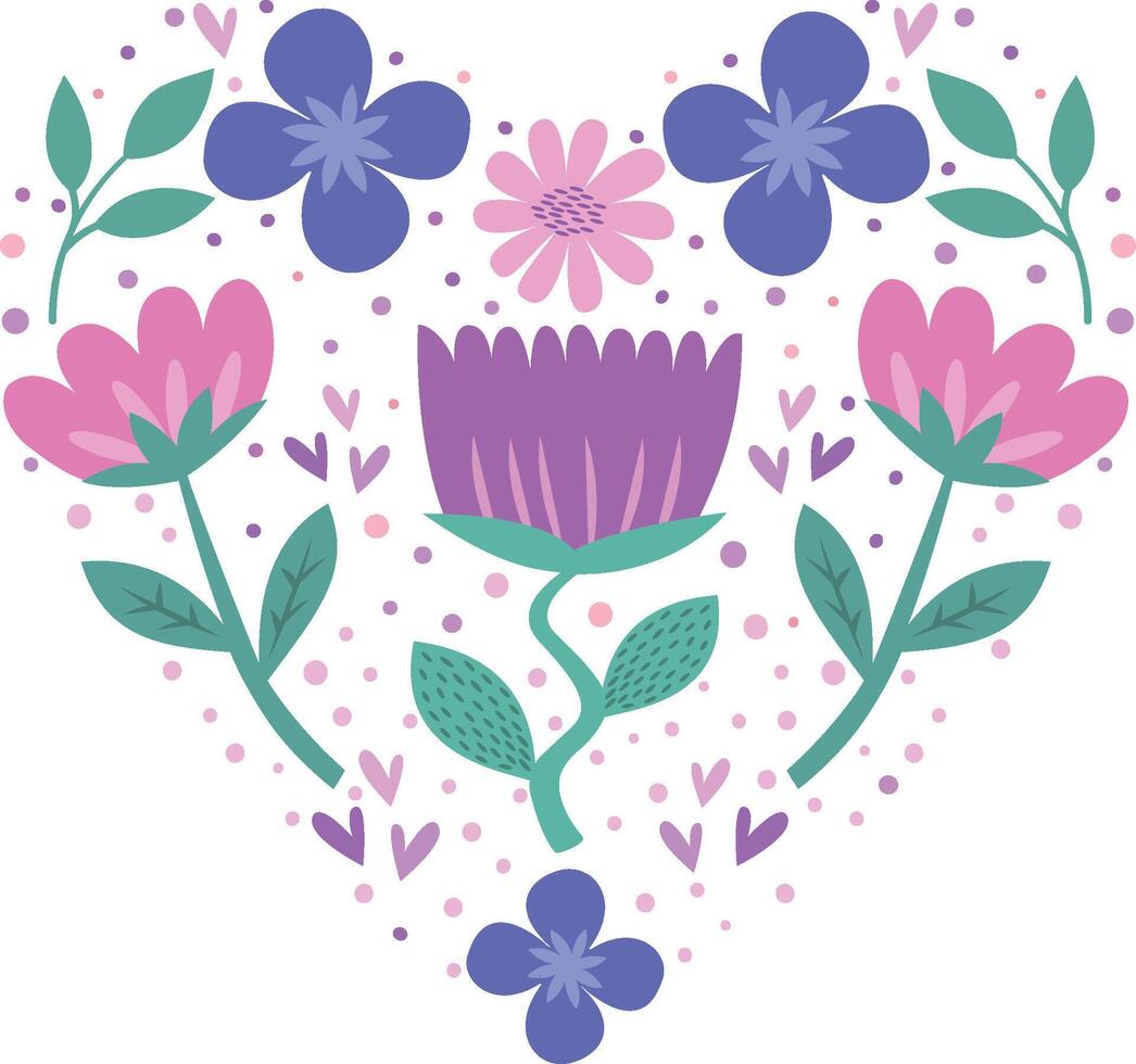 Vintage heart with flowers on a transparent background. illustration for spring, Easter, Valentine's Day. It is intended for printing on surfaces and web design. vector