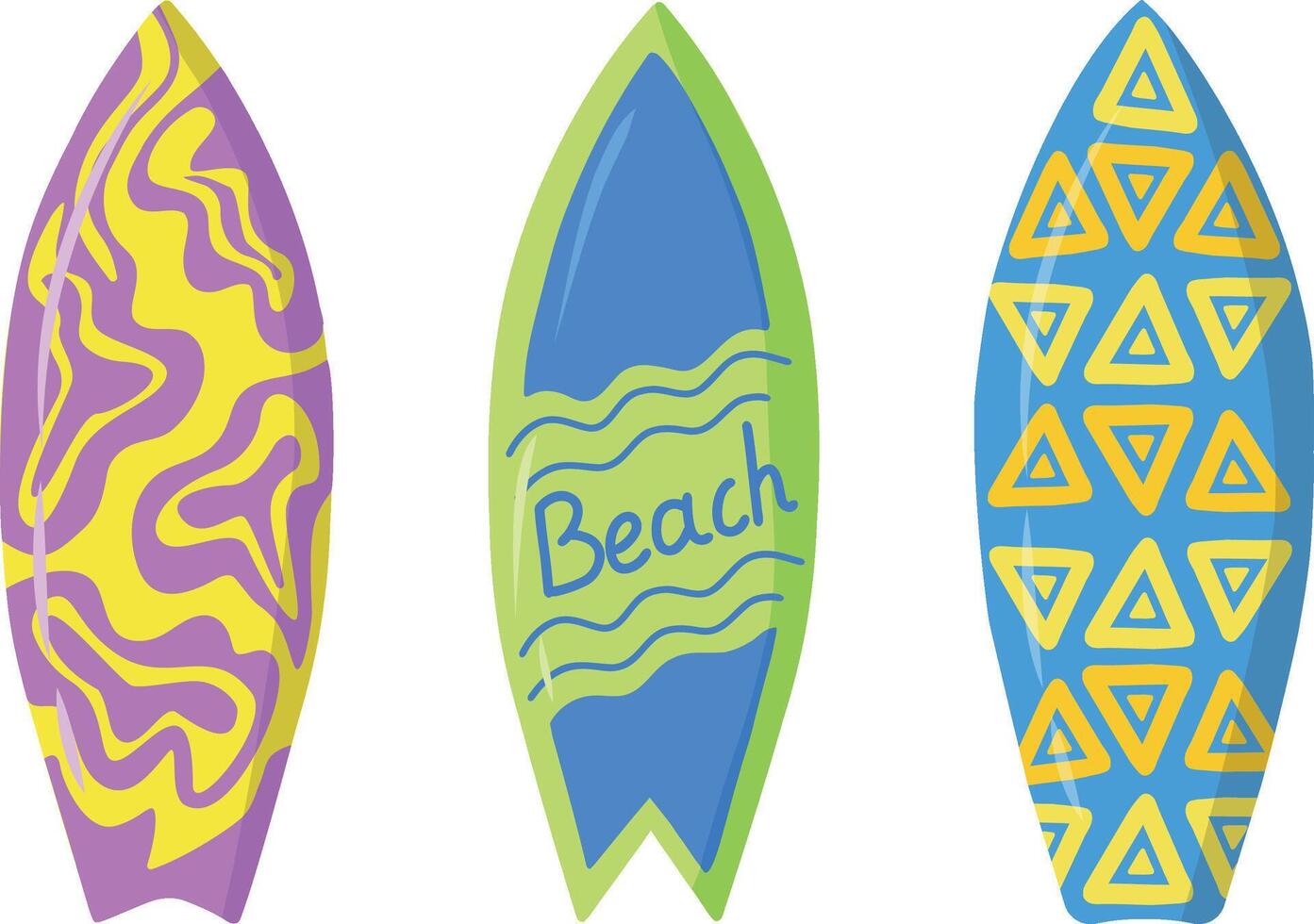 un conjunto de tablas de surf en un tropical estilo. Tres tablas de surf con un hermosa modelo. verano. ilustración de verano Deportes y entretenimiento. de moda diseño para sitios web y impresión vector