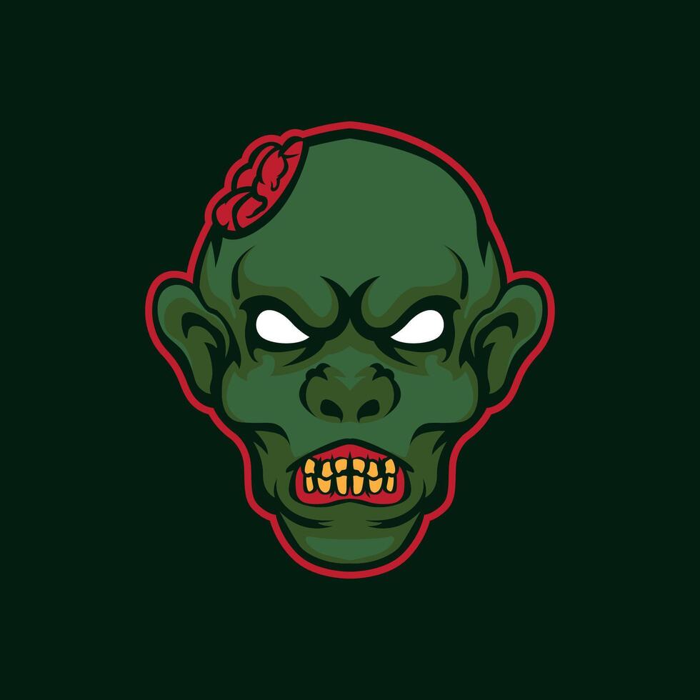 Blue angry zombie head with show teeth vector