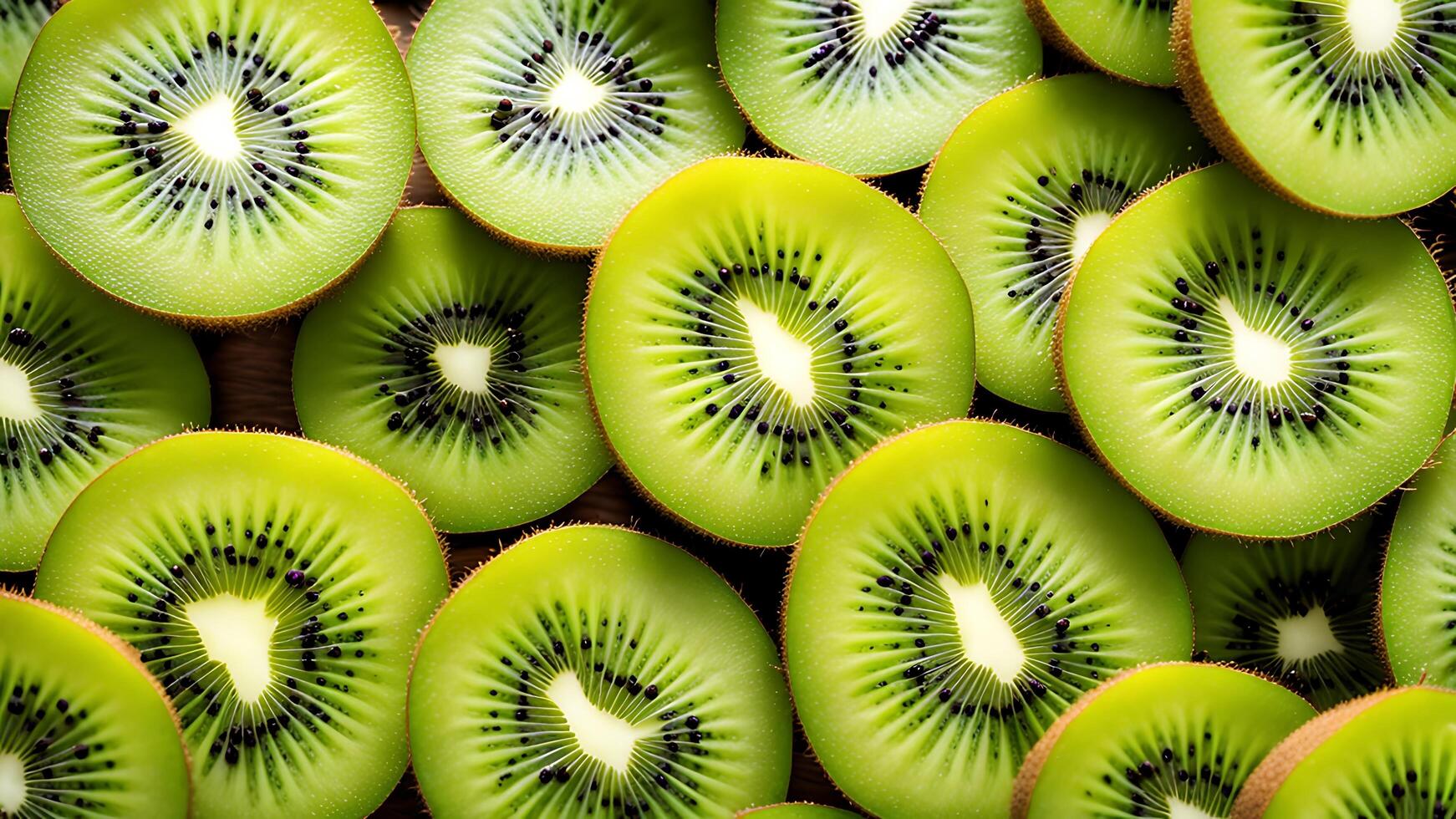 Kiwi fruit slices background. Top view. Flat lay. photo