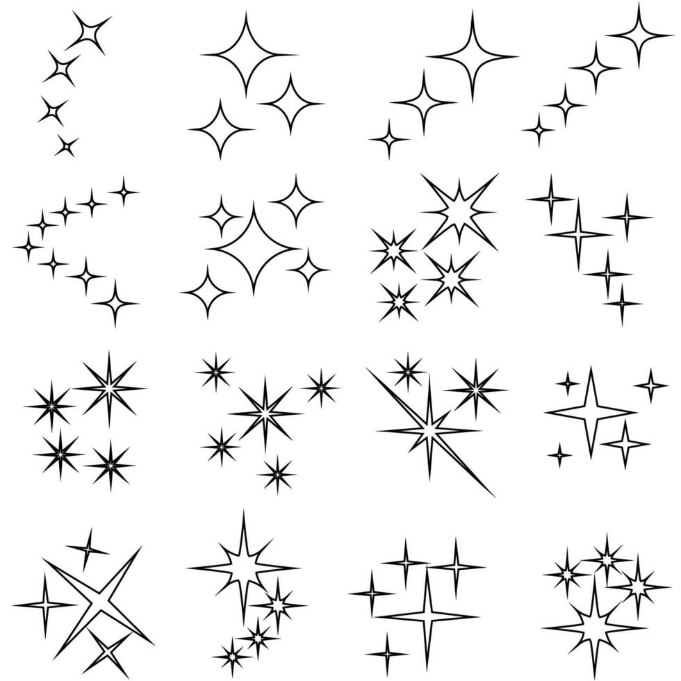 estrella icono colocar. centelleo estrella ilustración firmar recopilación. destellos símbolo. brillante Estallar logo. vector