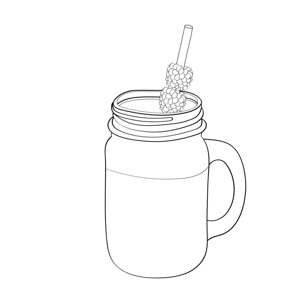 A mason jar, with a red and white striped straw, contains a single grape atop the lid. The simple yet colorful composition creates a playful and refreshing image vector