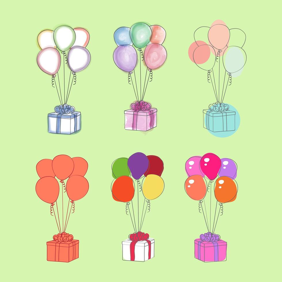 A group of colorful balloons soaring high in the air, carried by the wind. The balloons are buoyancy and float gracefully vector