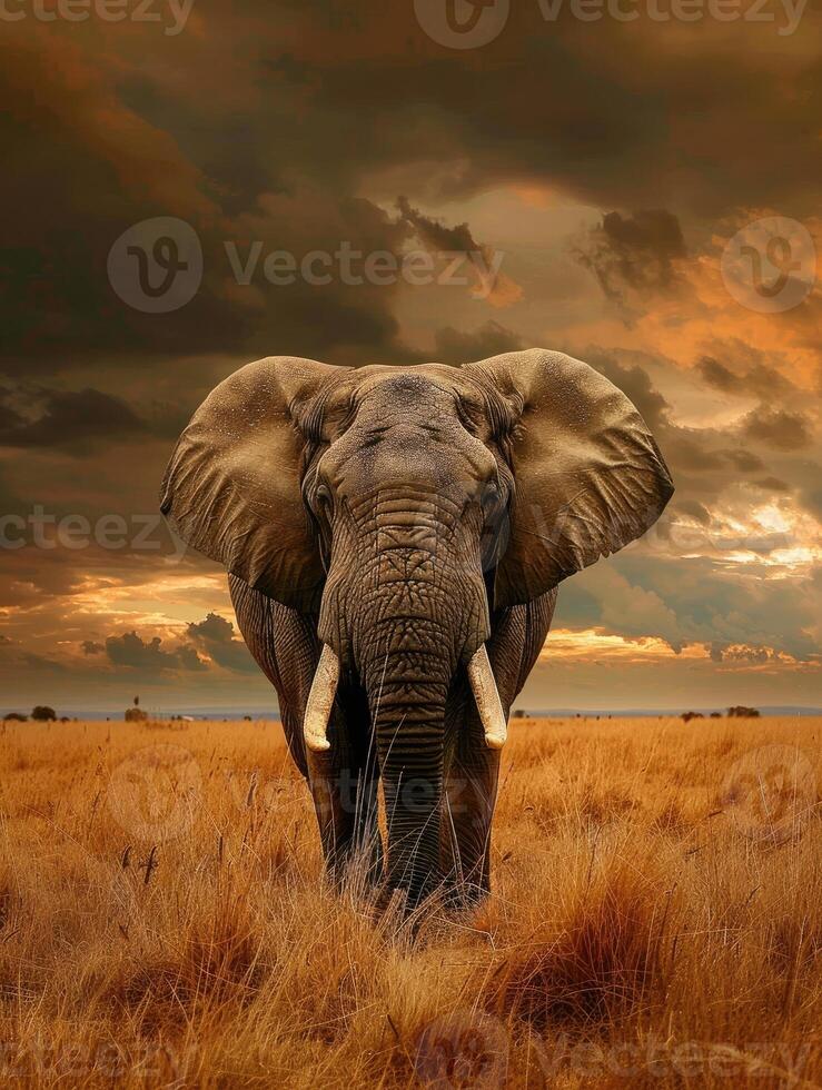 An elephant in the African savannah photo