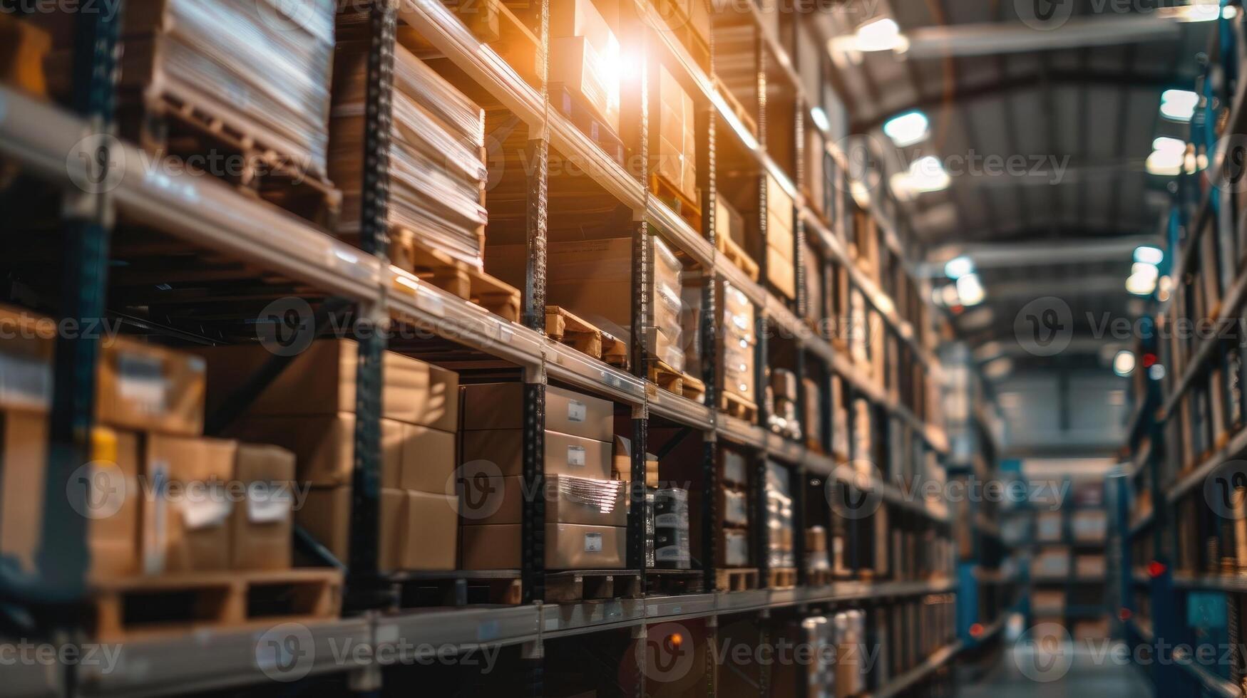 Shelves lined with boxes in a distribution center photo
