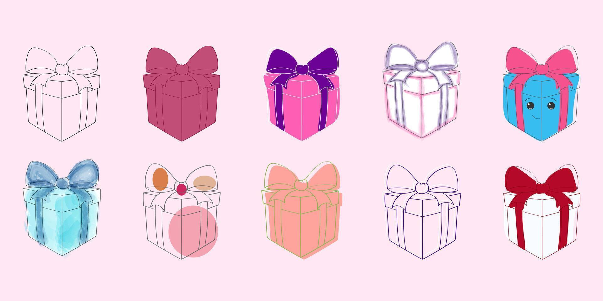 A collection of various boxes with colorful bows neatly arranged together, ready for gifting or special occasions vector