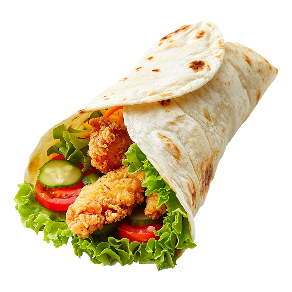Tortilla wrap with chicken isolated on transparent background png