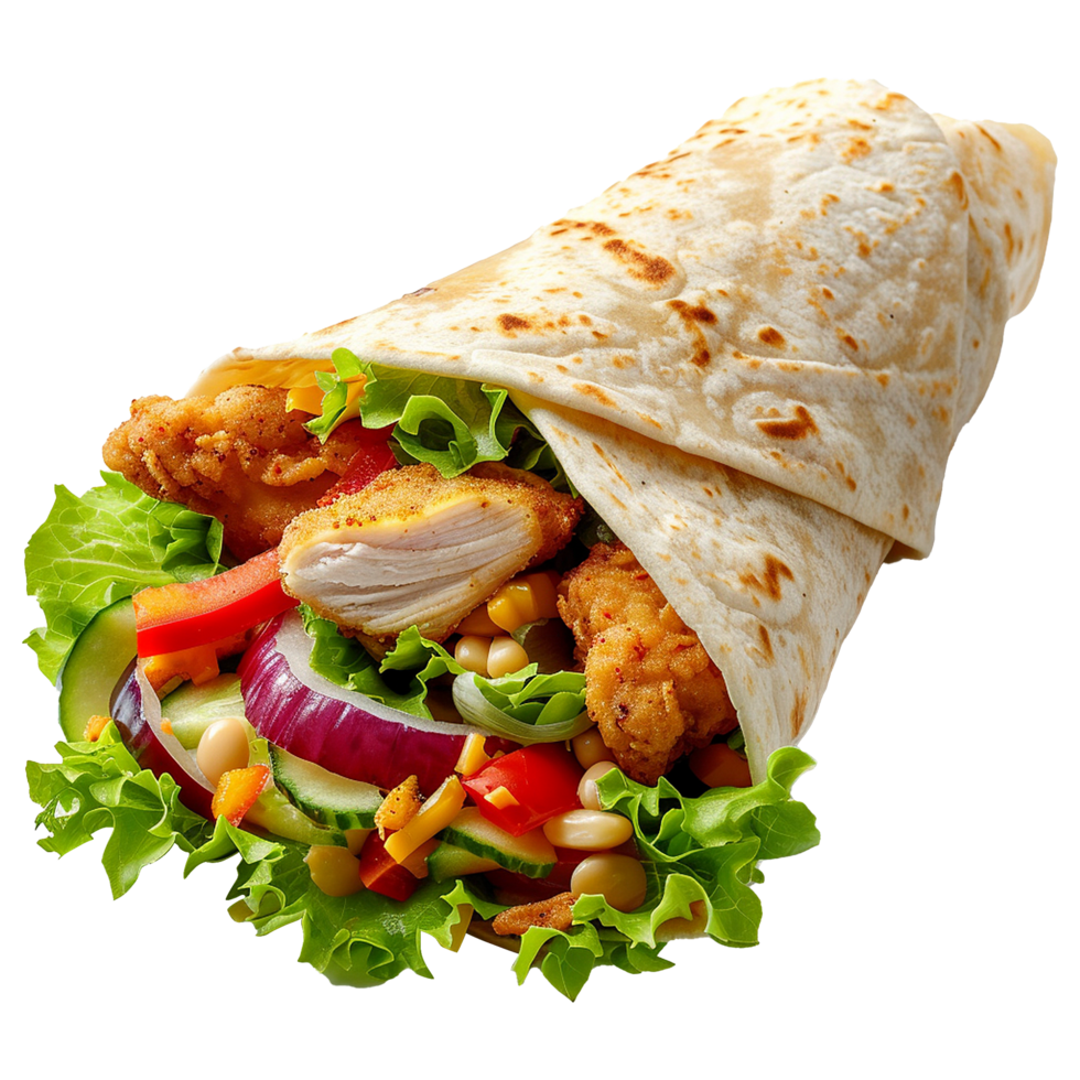 Tortilla wrap with chicken isolated on transparent background png