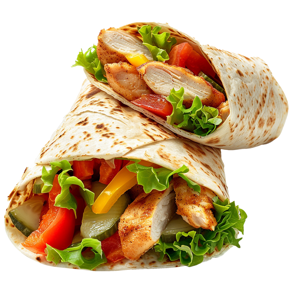Tortilla wrap with chicken isolated on transparent background png