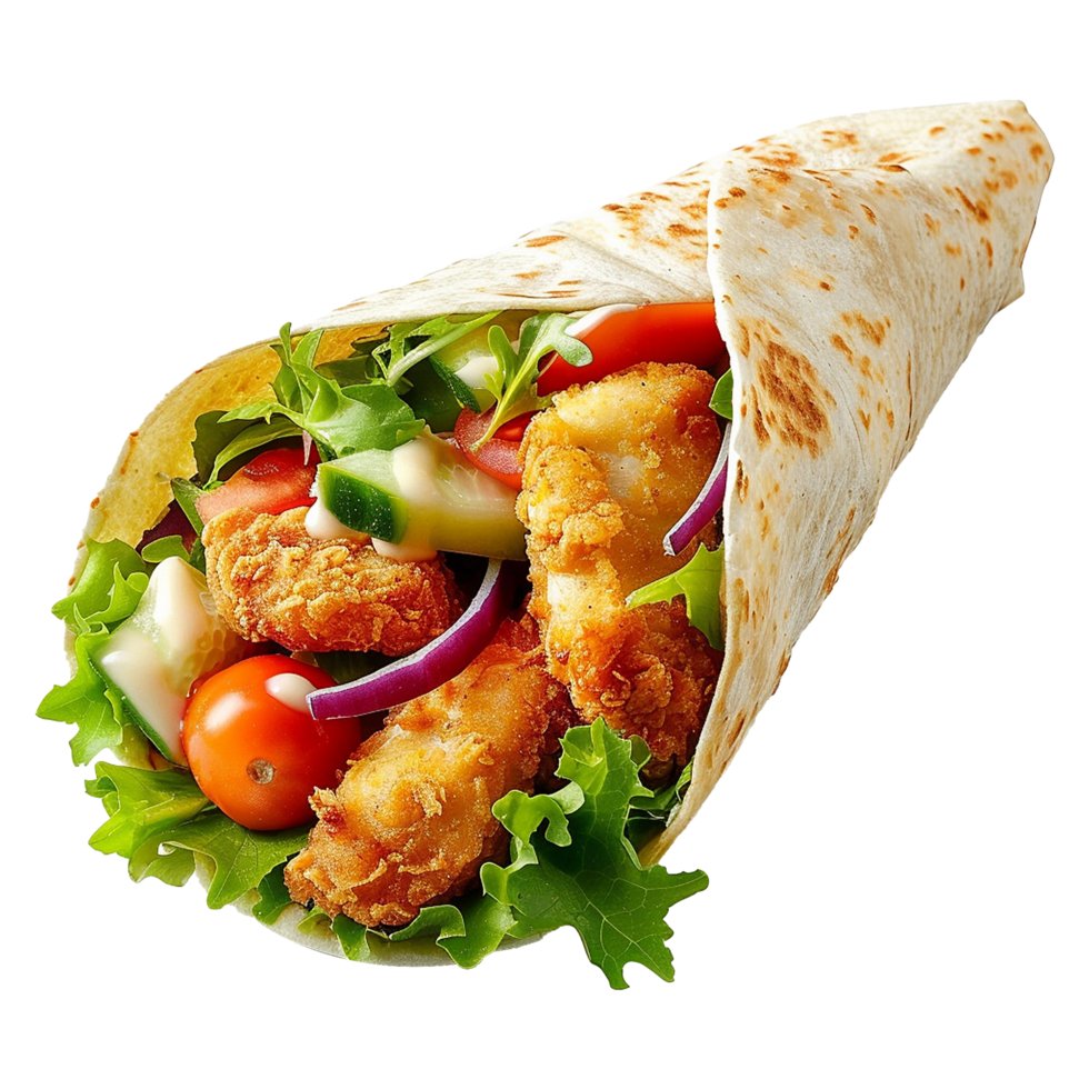 Tortilla wrap with chicken isolated on transparent background png