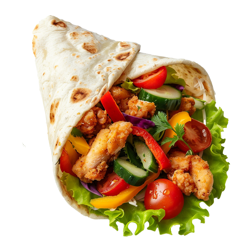 Tortilla wrap with chicken isolated on transparent background png