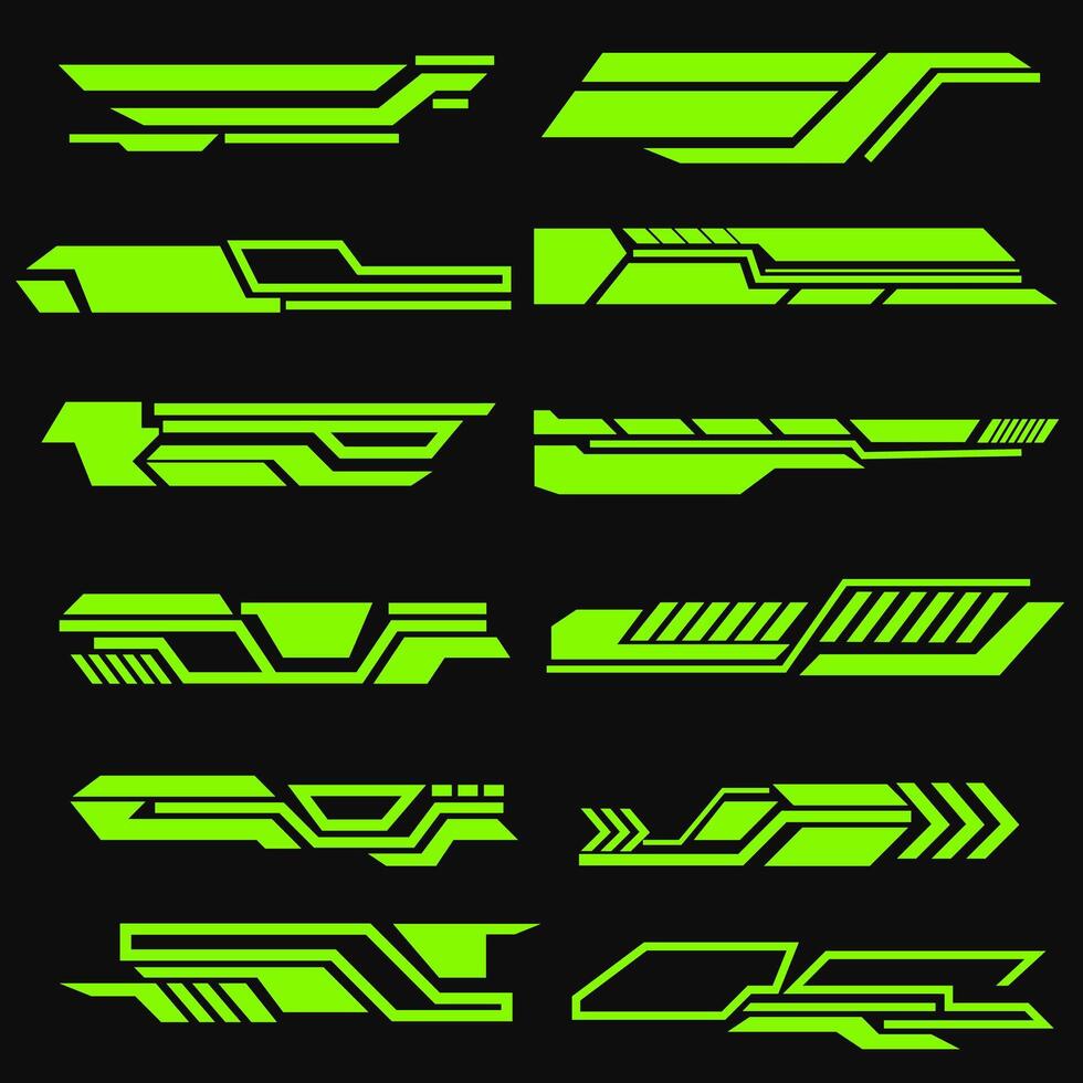 design set of futuristic technology elements in green vector