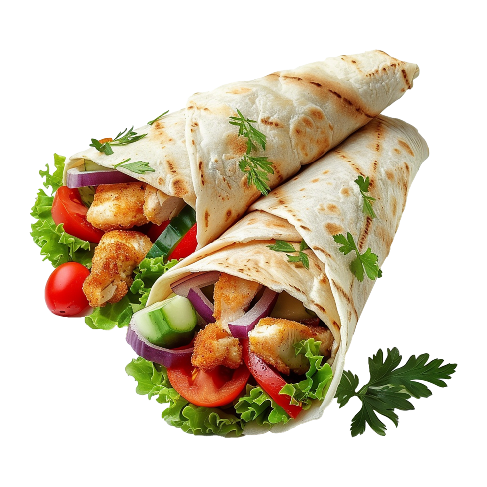 Tortilla wickeln mit Hähnchen isoliert auf transparent Hintergrund png