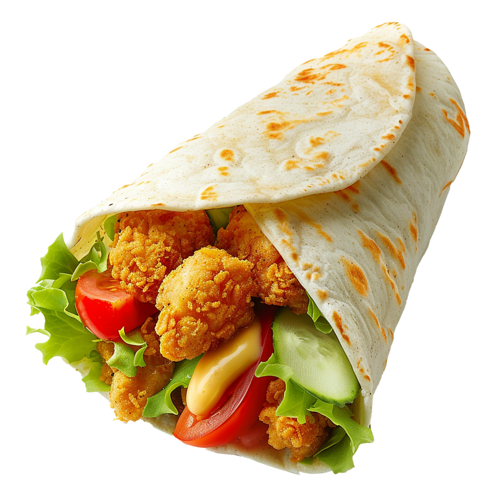 Tortilla wrap with chicken isolated on transparent background png
