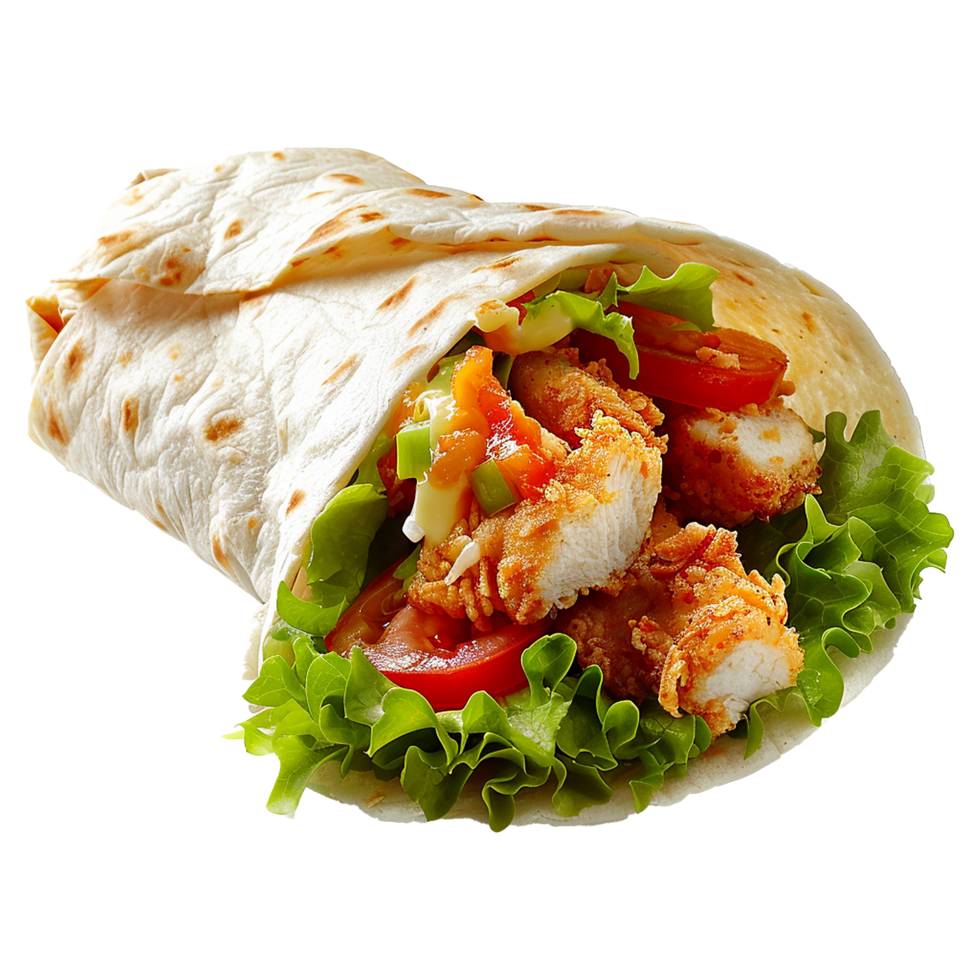 Tortilla wrap with chicken isolated on transparent background png