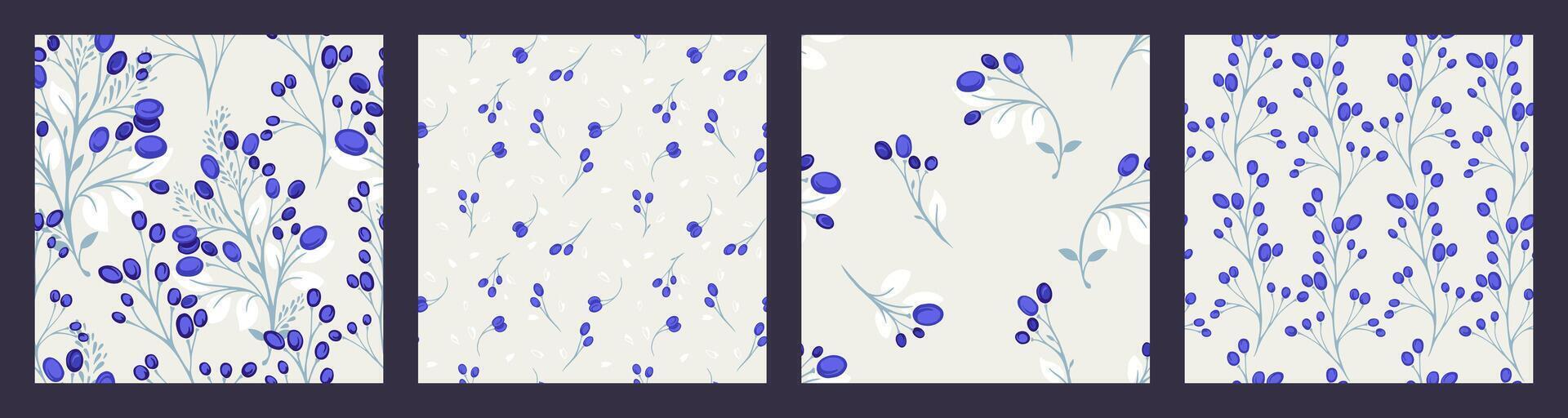 pastel azul estilizado invierno collage de conjunto sin costura patrones impresión creativo, resumen ramas minúsculo hojas, siluetas follaje, formas bayas, gotas, lugares. mano plantillas.dibujadas para diseño vector