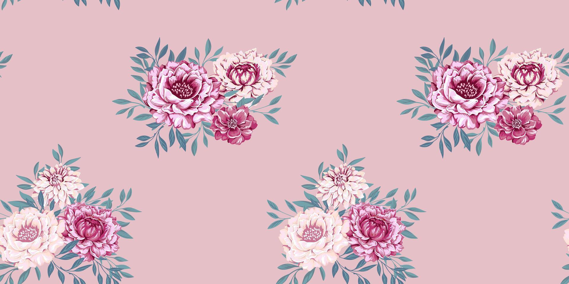 Gently seamless pattern with bouquets flowers and branches leaves on a beige background. hand drawn. Artistic, abstract minimalist floral printing. Template foe designs, fabric, textiles vector