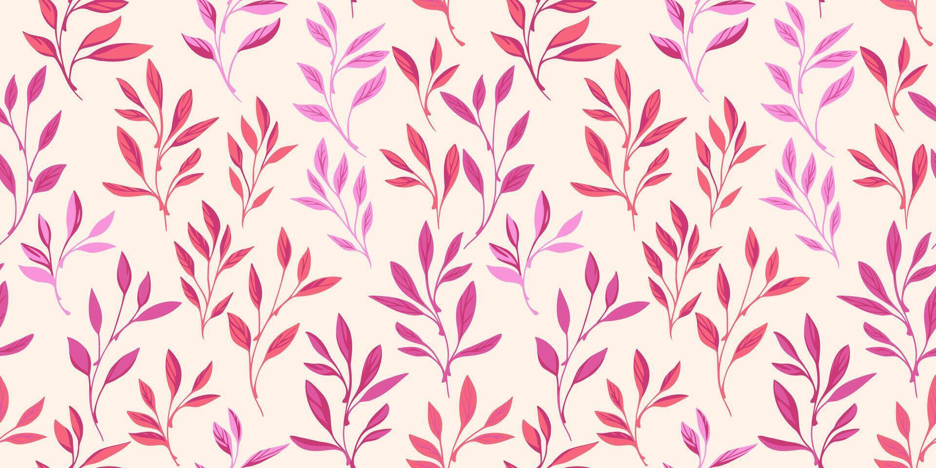 Pink tiny tropical leaves stems seamless pattern. Abstract, artistic leaf branches printing. Nature simple botanical patterned. hand drawn. Template for designs, collage vector
