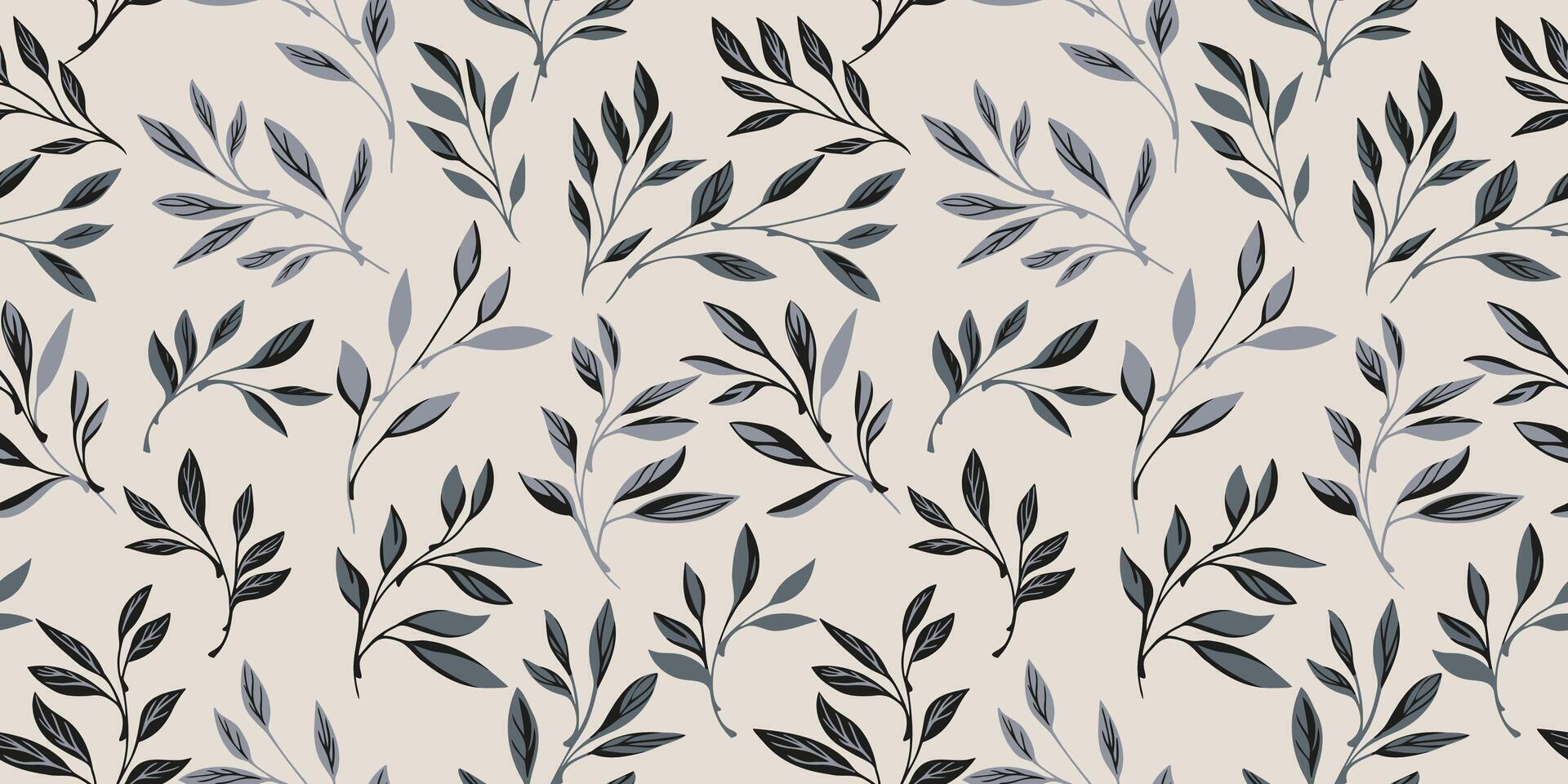 Abstract, artistic tiny leaves stems tiny seamless pattern. Elegance grey leaf branches printing. Nature botanical patterned. hand drawn. Template for designs, collage vector