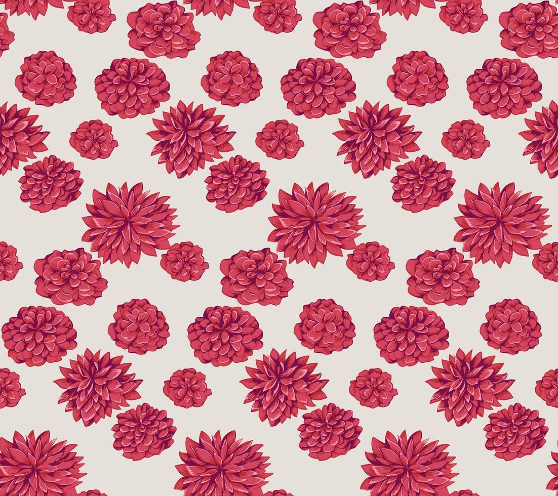 Seamless pattern stylized bright red flowers peonies, dahlias. Abstract, artistic blooming floral on a light background. hand drawn sketch. Design for fashion, fabric, textiles, printing vector