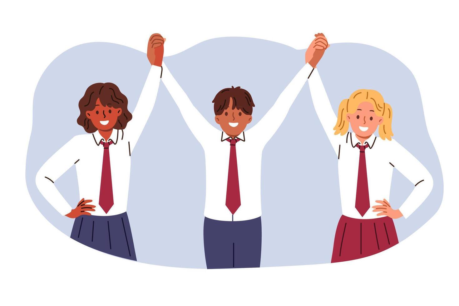 Multiethnic children raise hands in unison, rejoicing at absence of racial discrimination vector