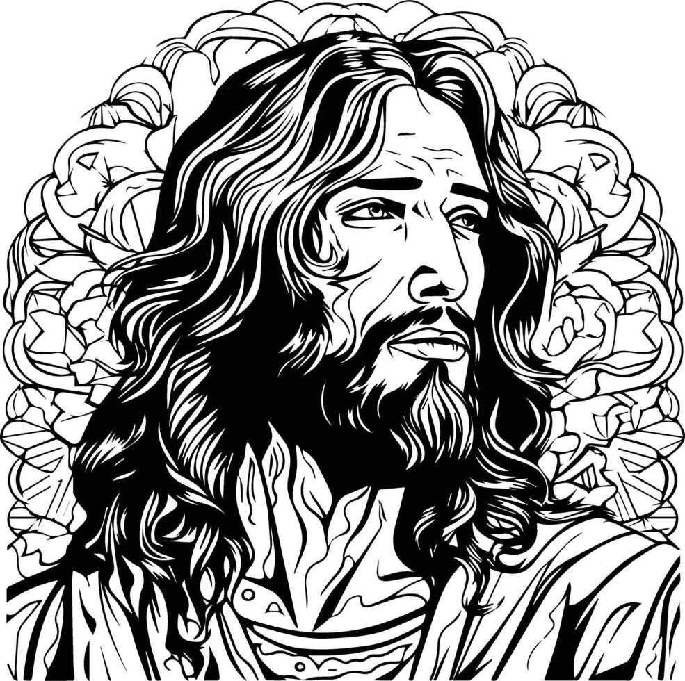 God Jesus , Black And White Coloring Page vector