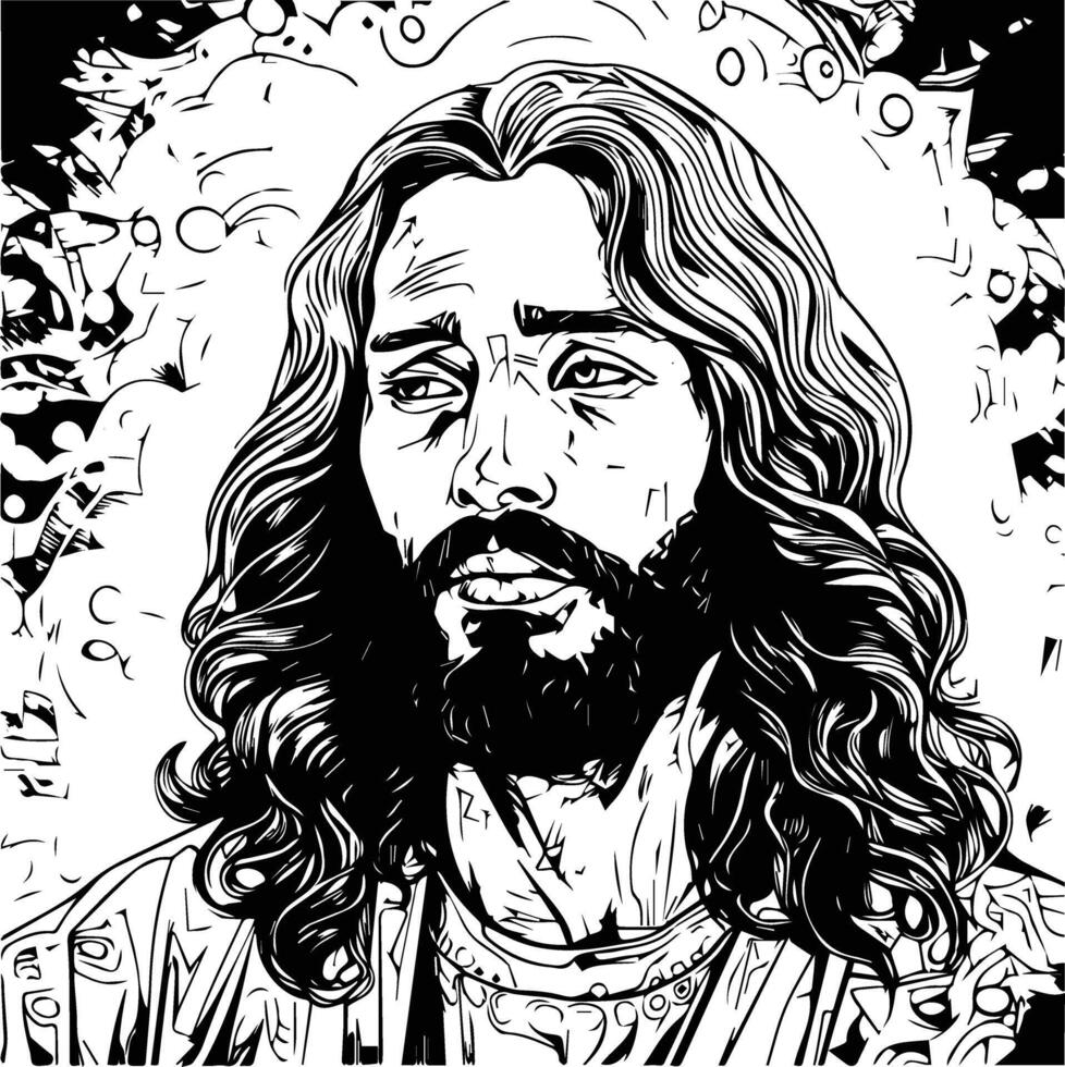 God Jesus , Black And White Coloring Page vector