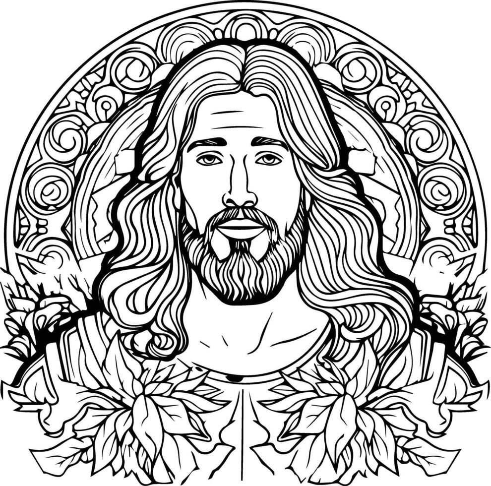 God Jesus , Black And White Coloring Page vector