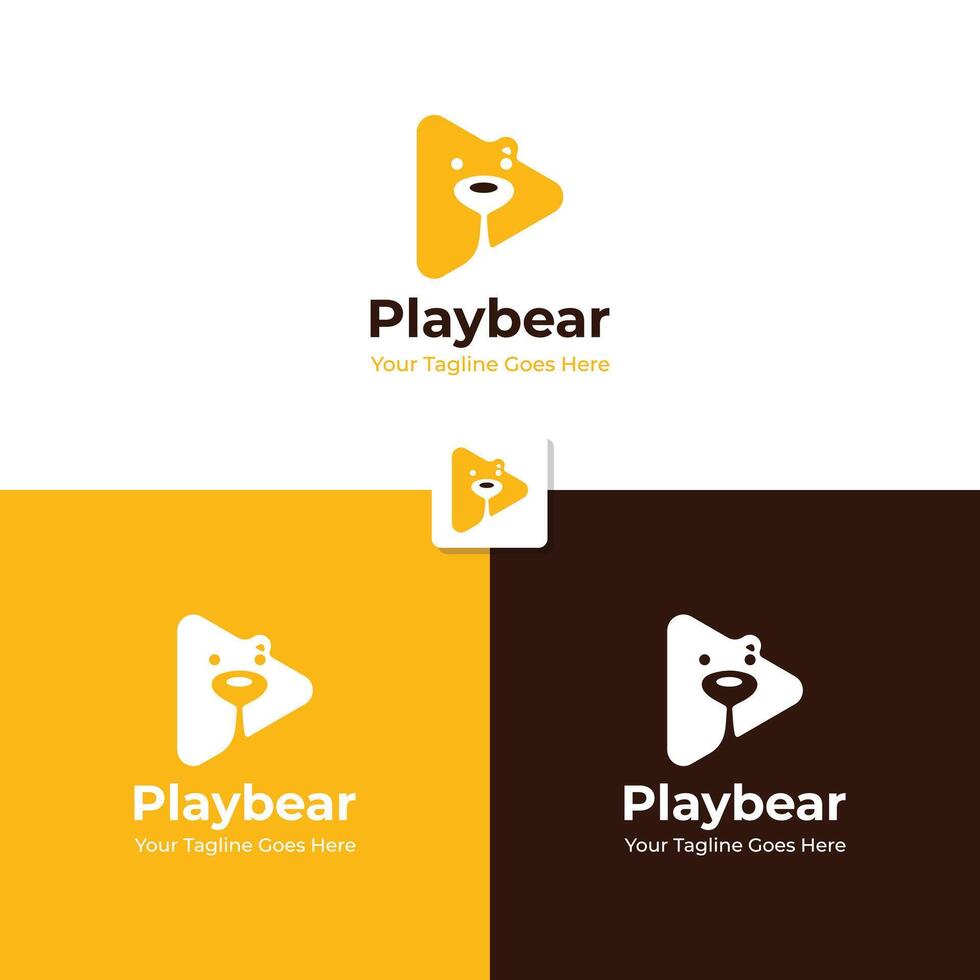 oso logo diseño conjunto con jugar icono vector