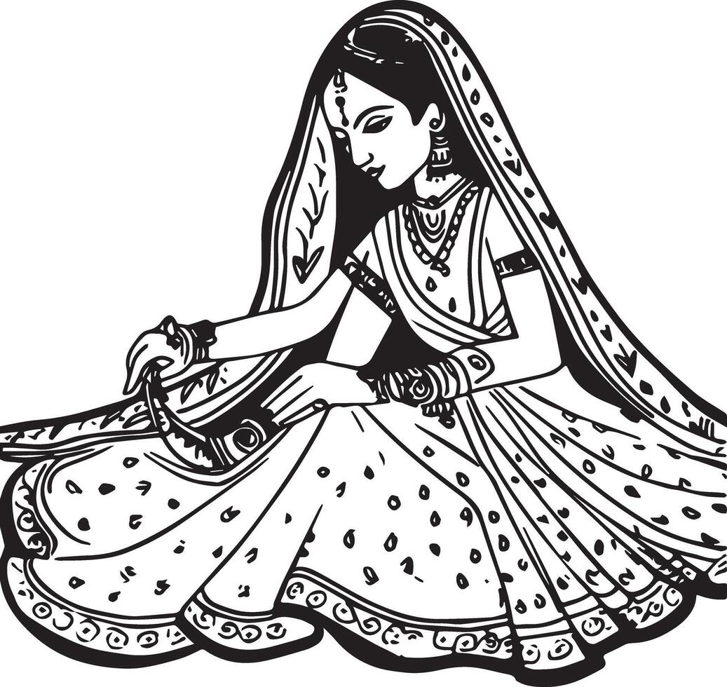 indio novia dulhan , colorante página vector