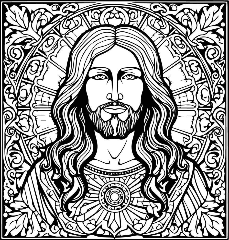 God Jesus , Black And White Coloring Page vector