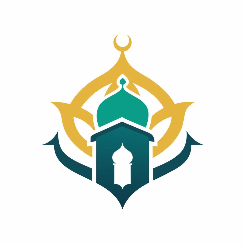 Sophisticated, harmonious design drawing from Islamic art, displaying geometric elements, clean white background, suitable for badge or logo applications vector