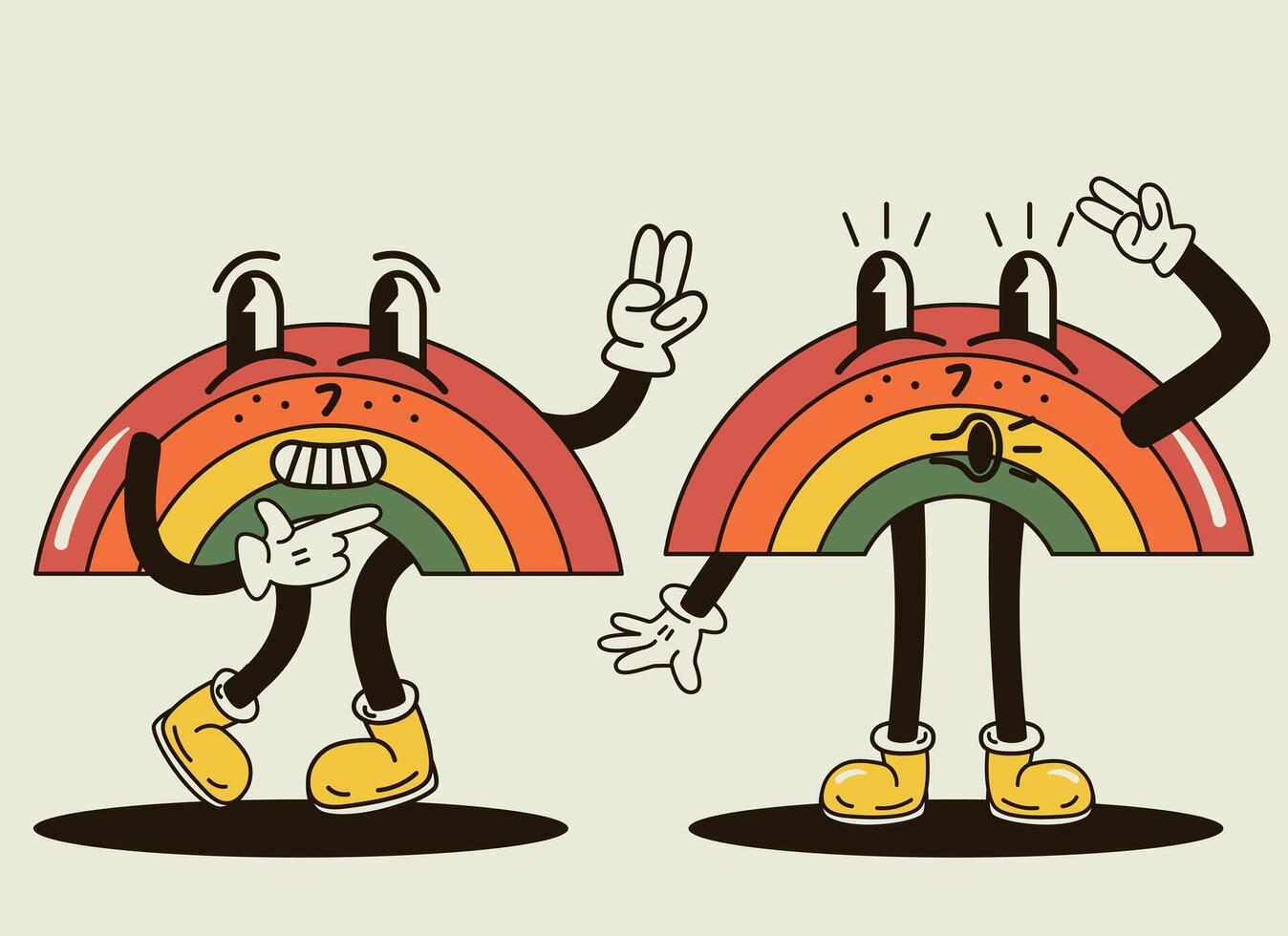 funny rainbow characters in the groove style vector