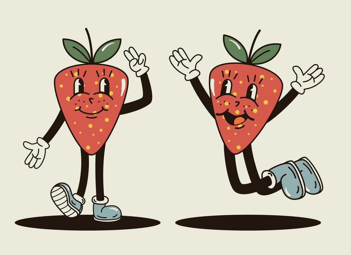 funny strawberry characters in the groove style vector