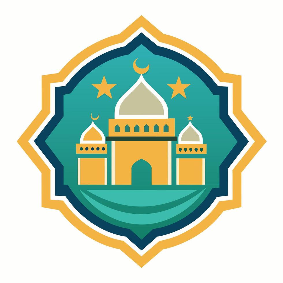 Sophisticated, balanced design drawing from Islamic aesthetics, featuring geometric patterns, minimalist white background, appropriate for logo or badge purposes vector