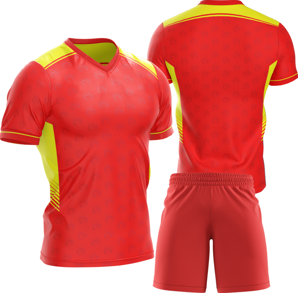 red soccer jersey and shorts on transparent background png