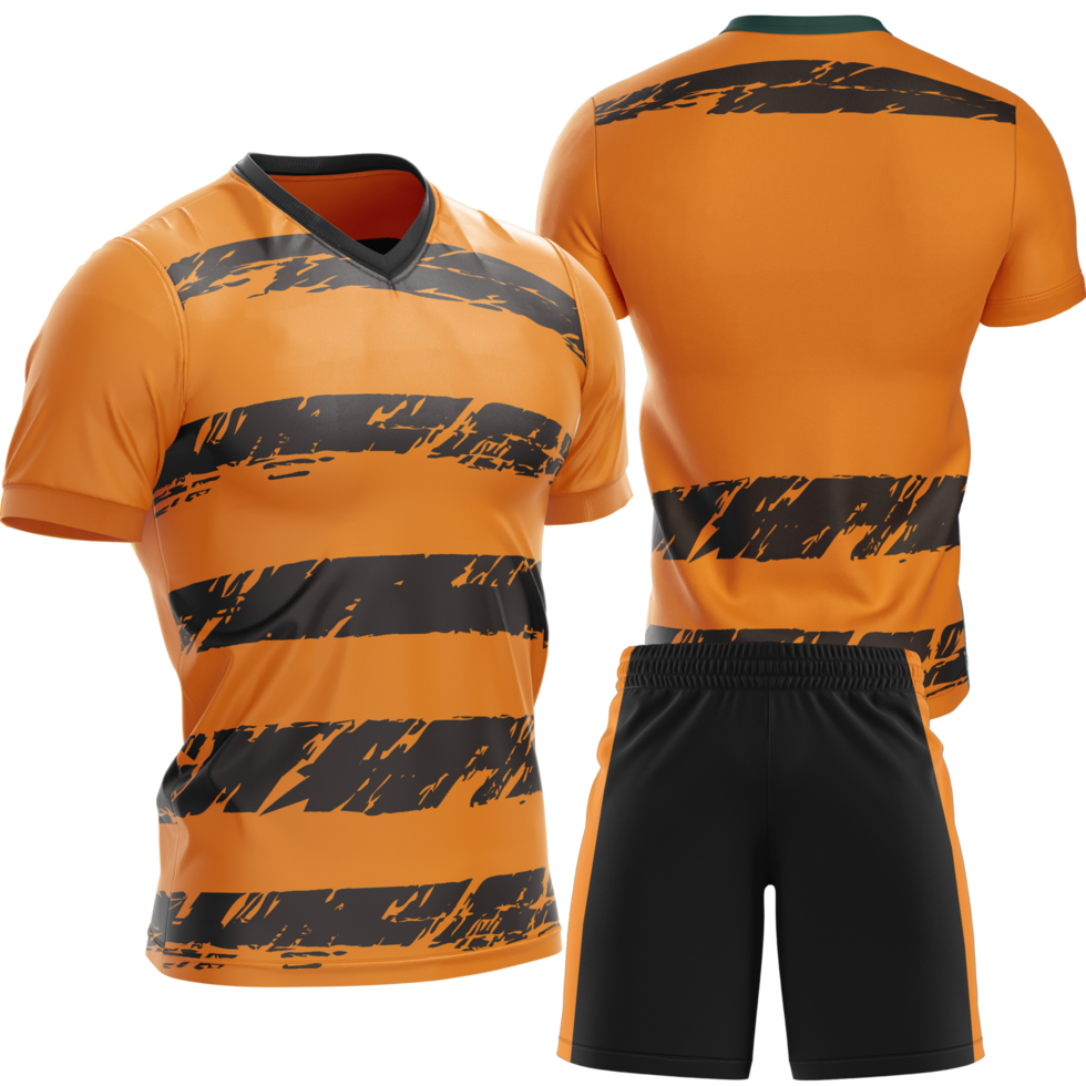 an orange soccer jersey and shorts on a transparent background png