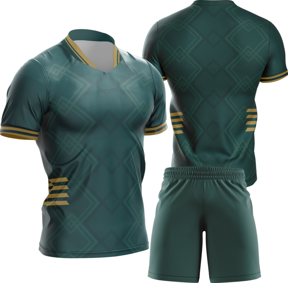 a green soccer jersey and shorts on a transparent background png