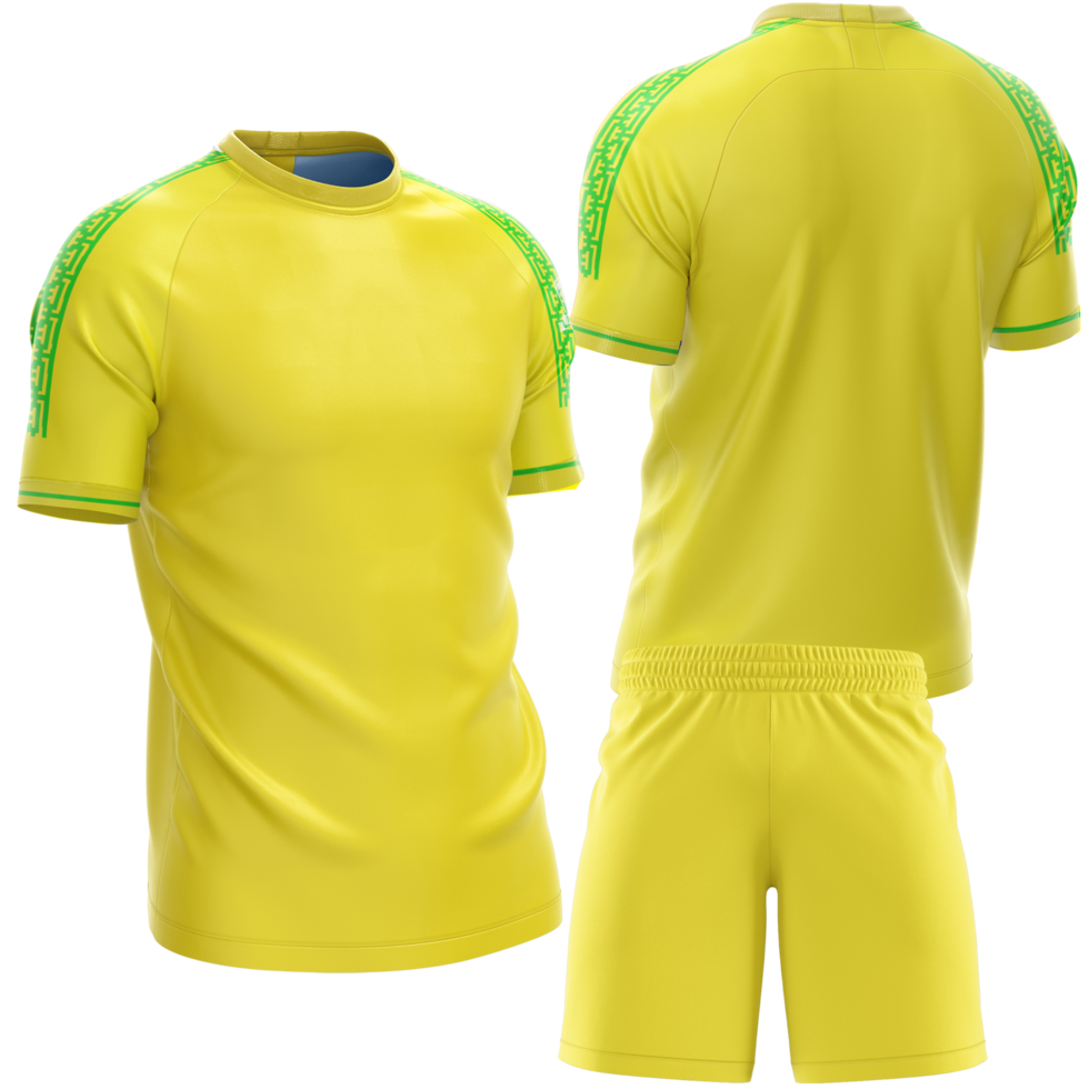 yellow soccer jersey and shorts on transparent background png