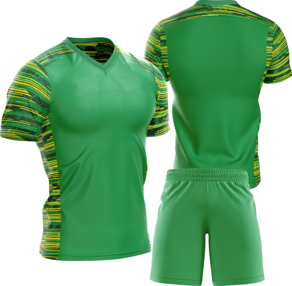 green soccer jersey and shorts on transparent background png