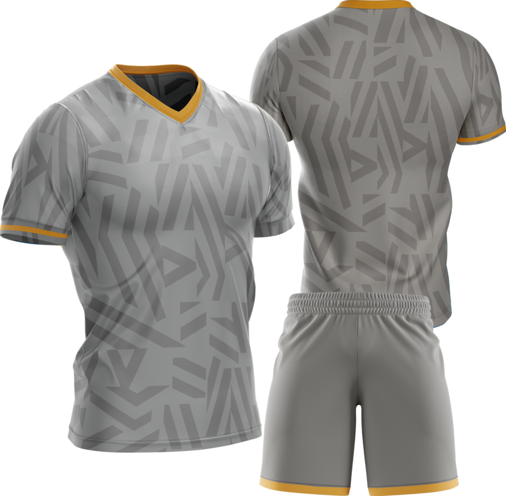 a soccer uniform with yellow trims and a gray shirt png