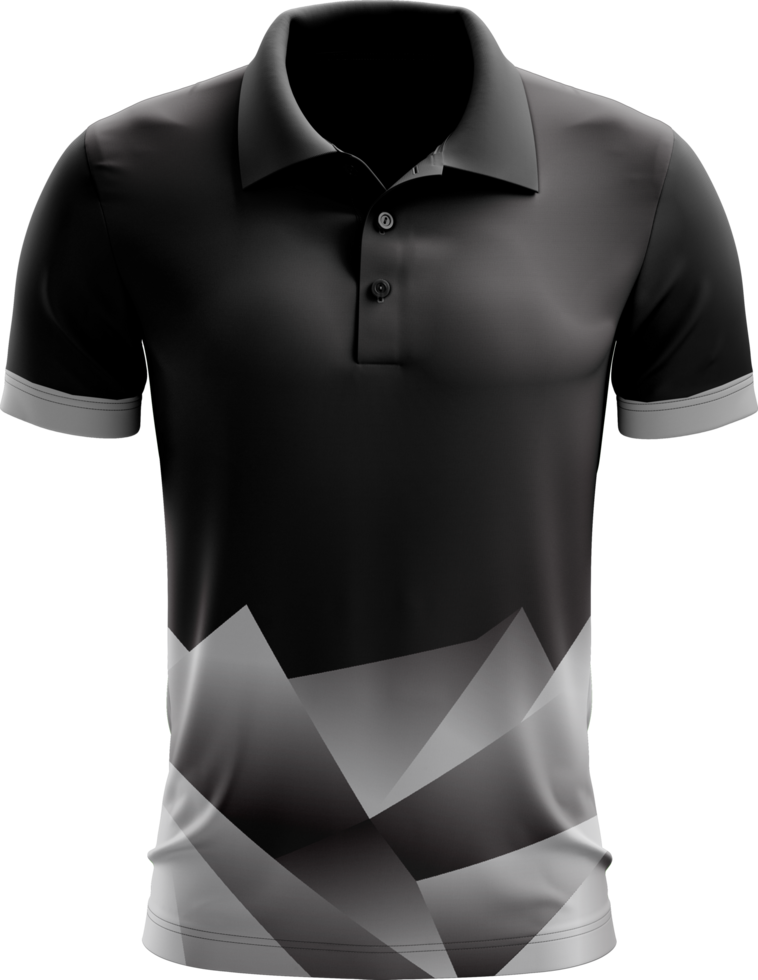 a black and white polo shirt with a geometric pattern png