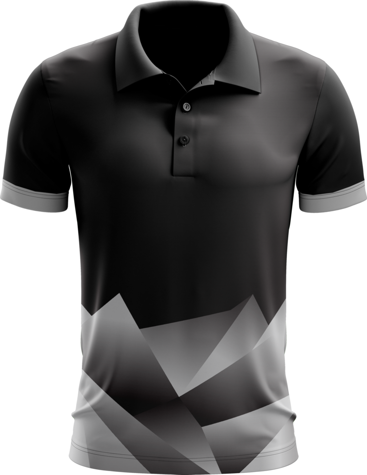 a black and white polo shirt with a geometric pattern png