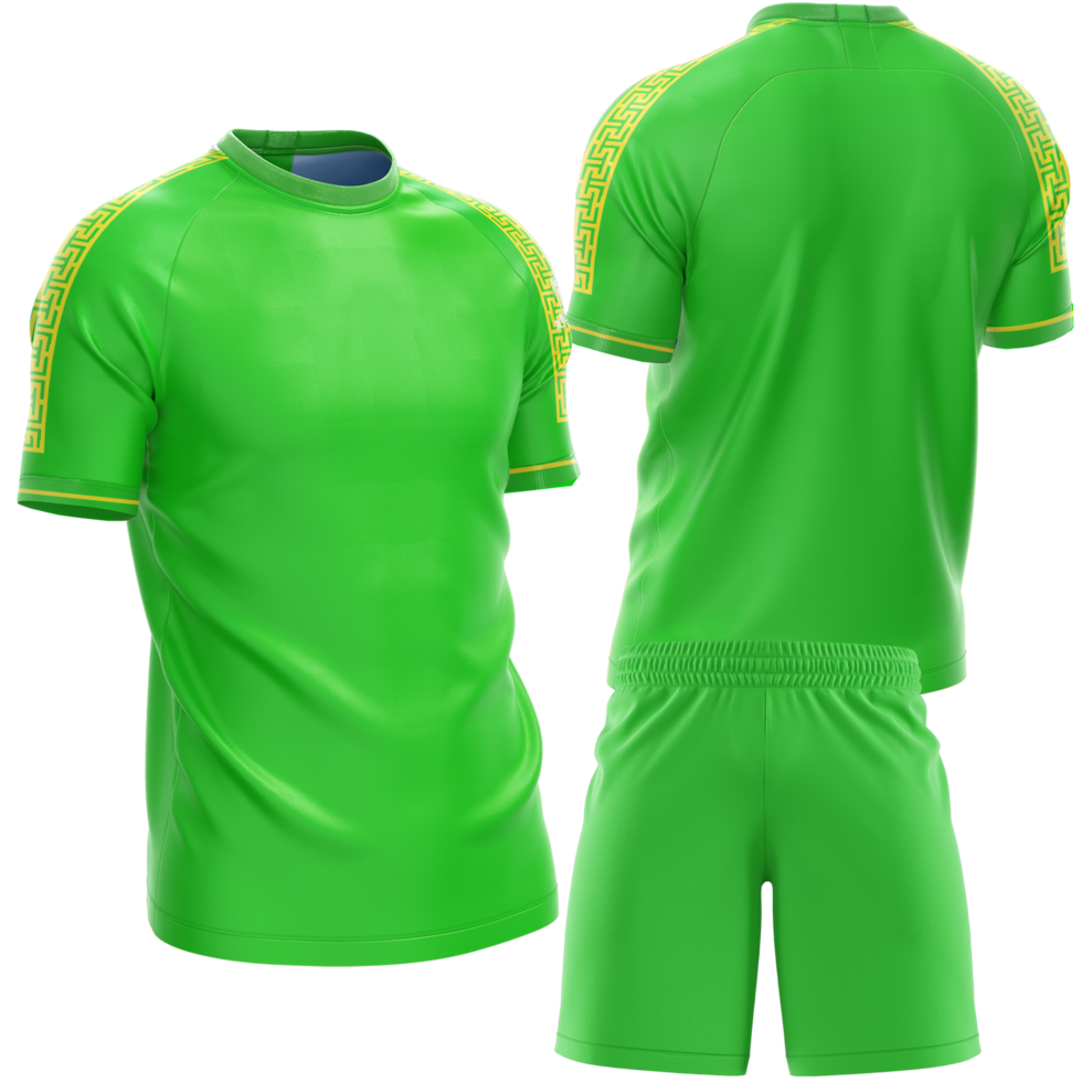 green soccer jersey and shorts on transparent background png