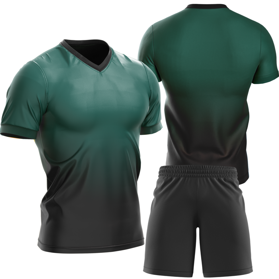 green soccer jersey and shorts on transparent background png