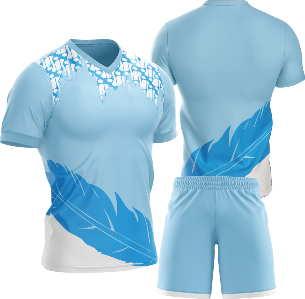 a soccer uniform with blue and white feathers png