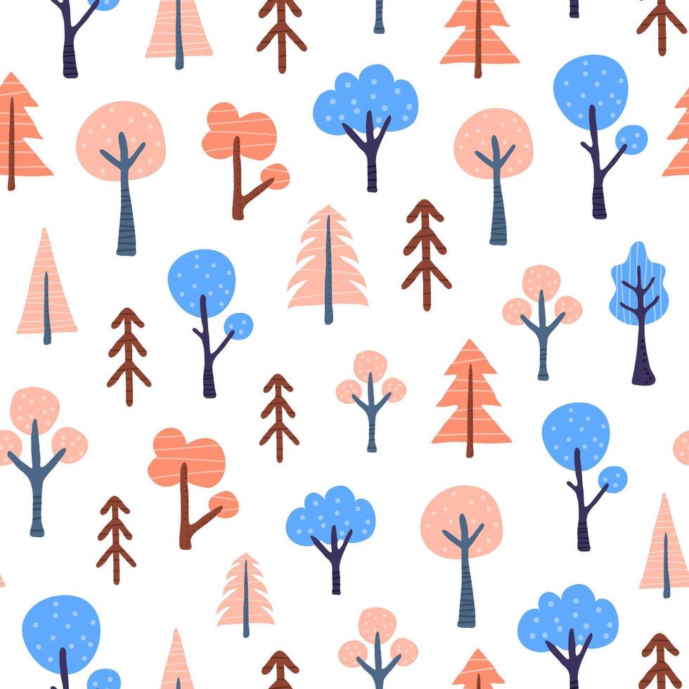 Seamless pattern with doodle trees. vector