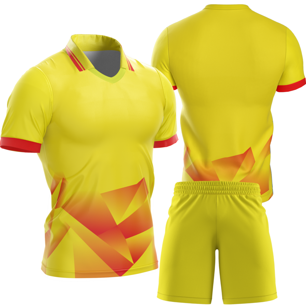 yellow soccer jersey and shorts on transparent background png